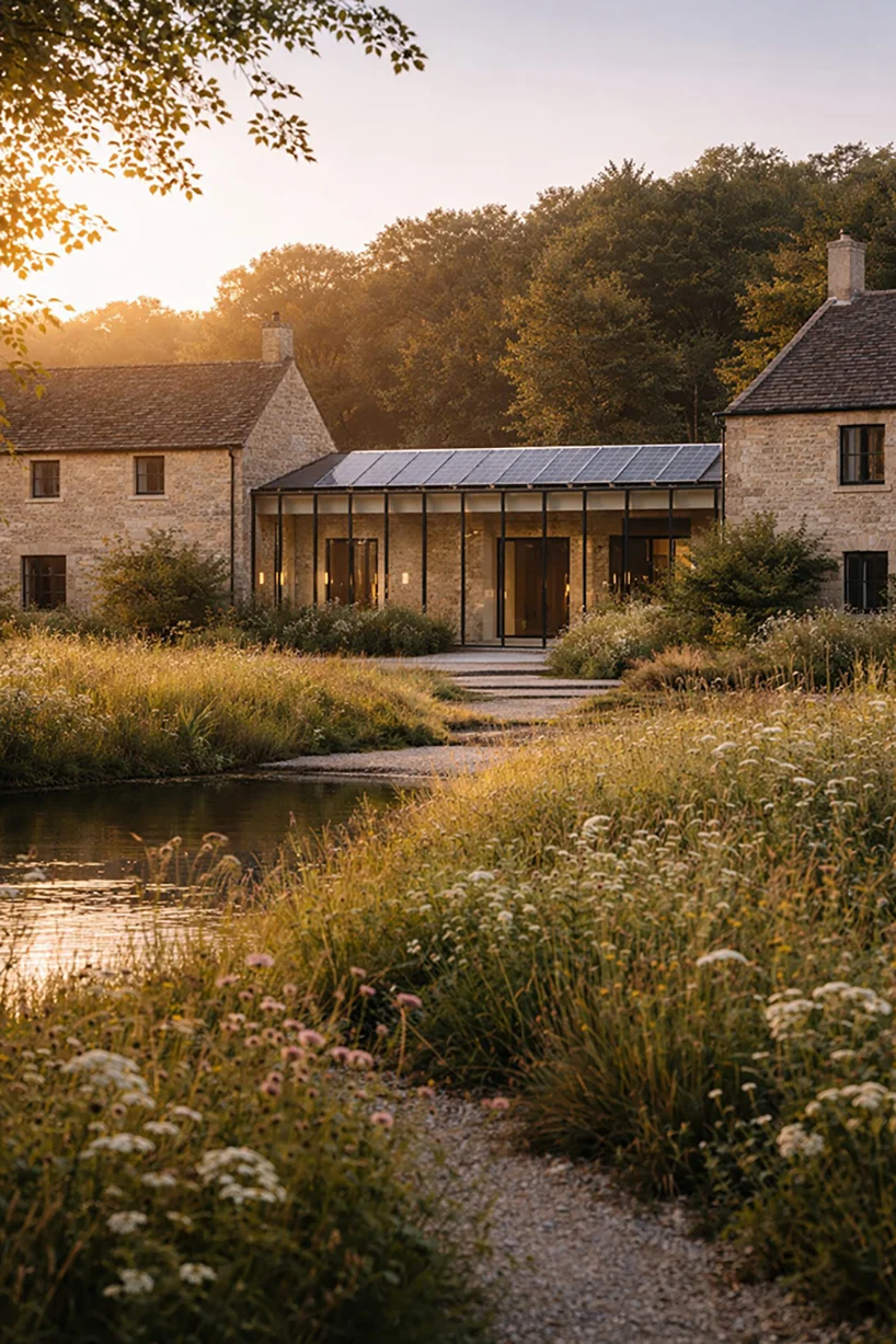 glazed link between stone buildings