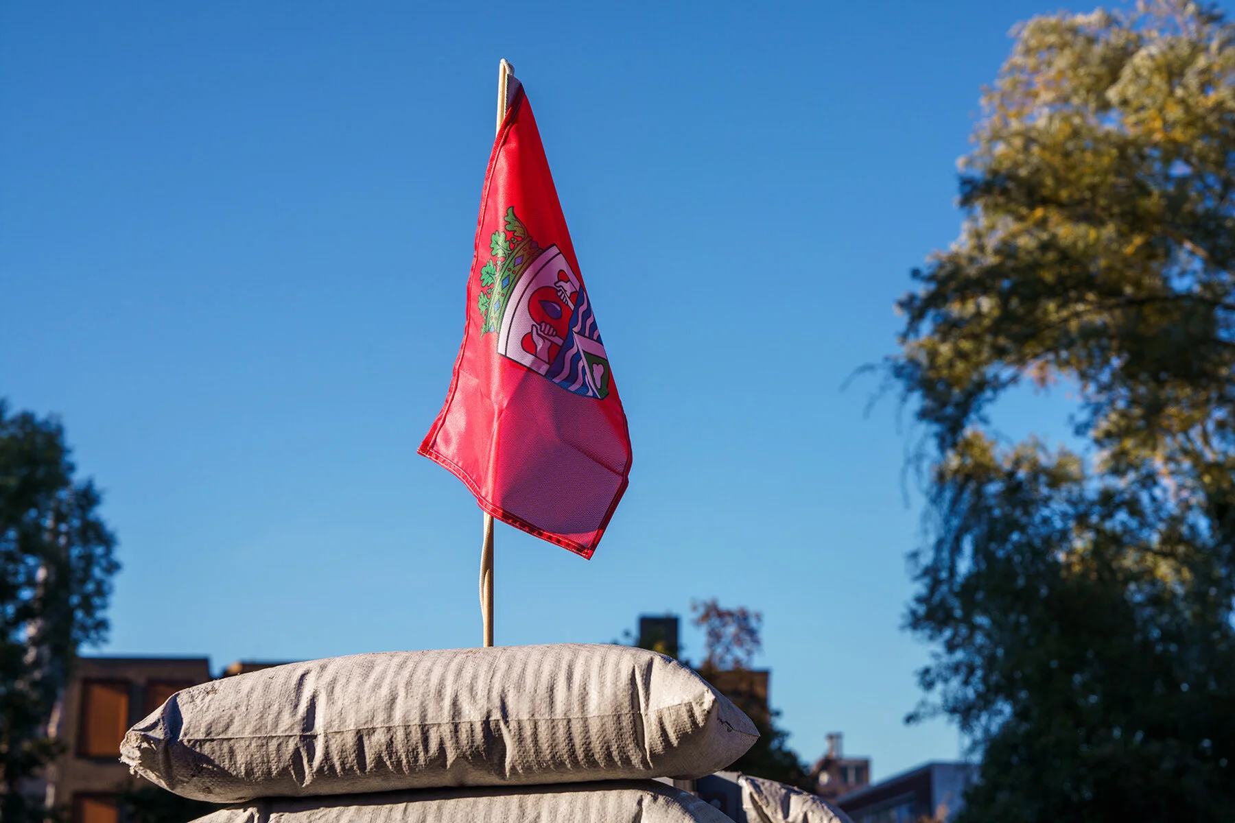 red warning flags on top of the structure