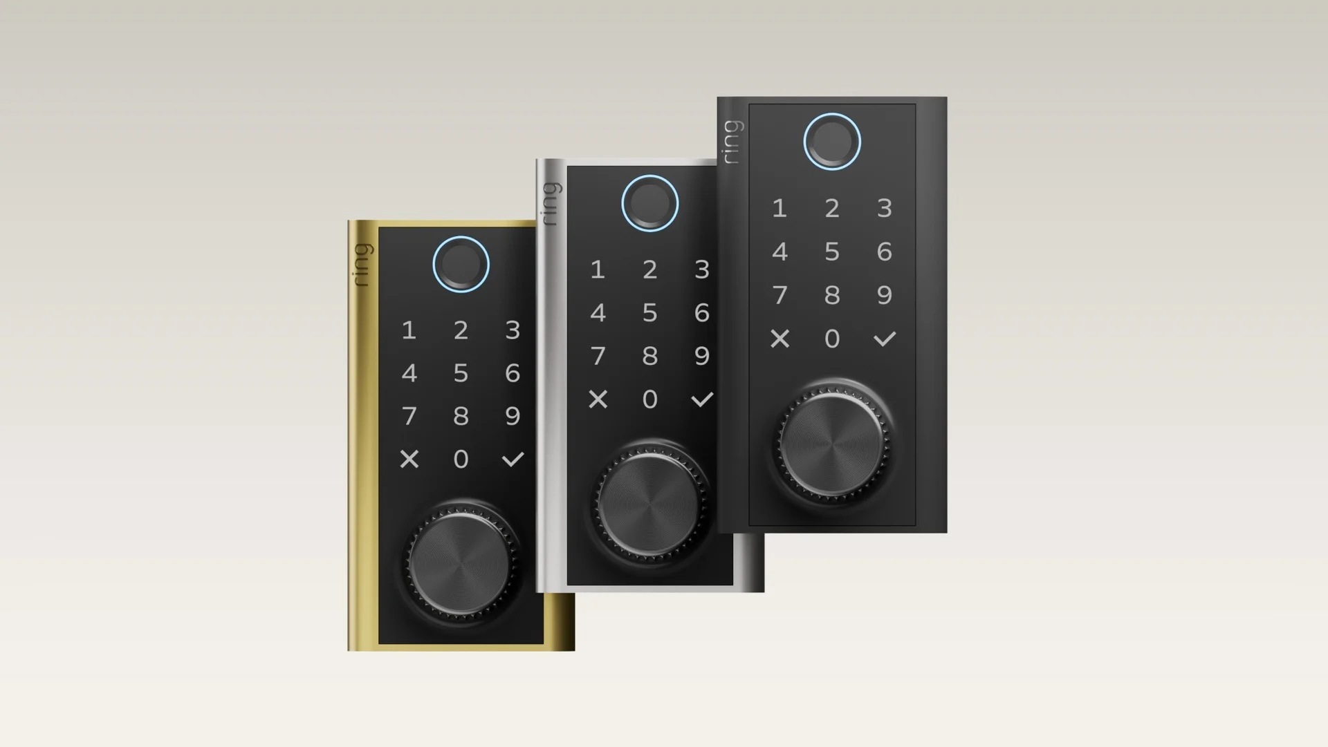 Ring Smart Lock in black, silver and brass finishes