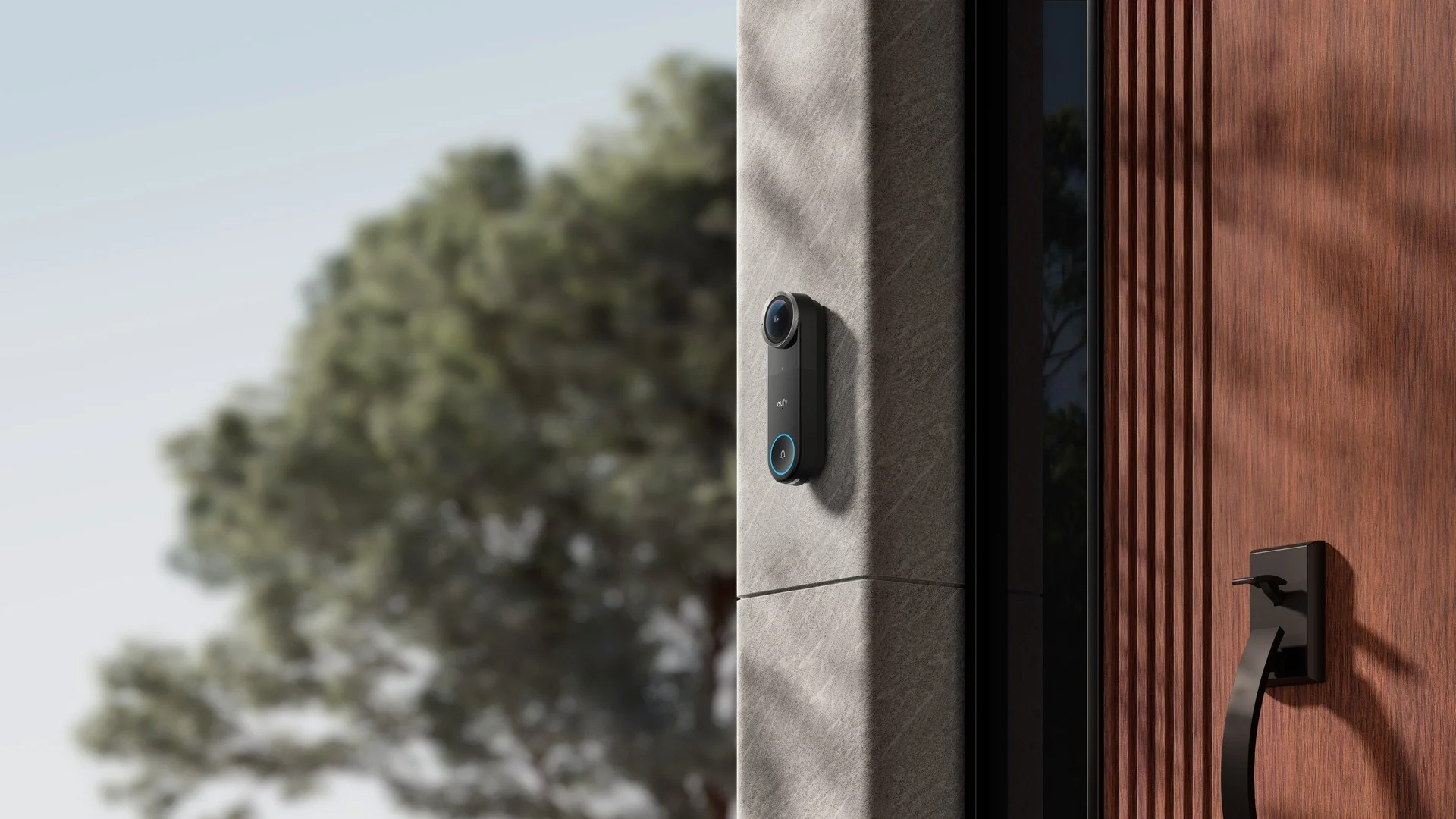 eufy Video Doorbell S4 安装在门前的侧面视图