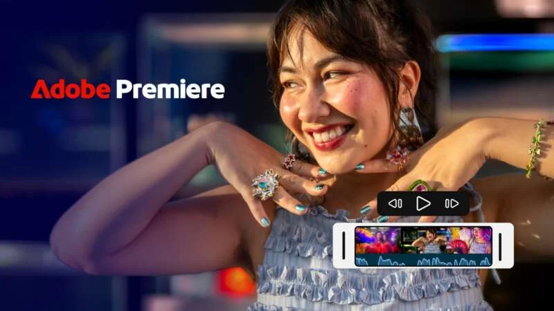 Adobe Premiere 移动版 Android 发布宣传图，含多轨时间线