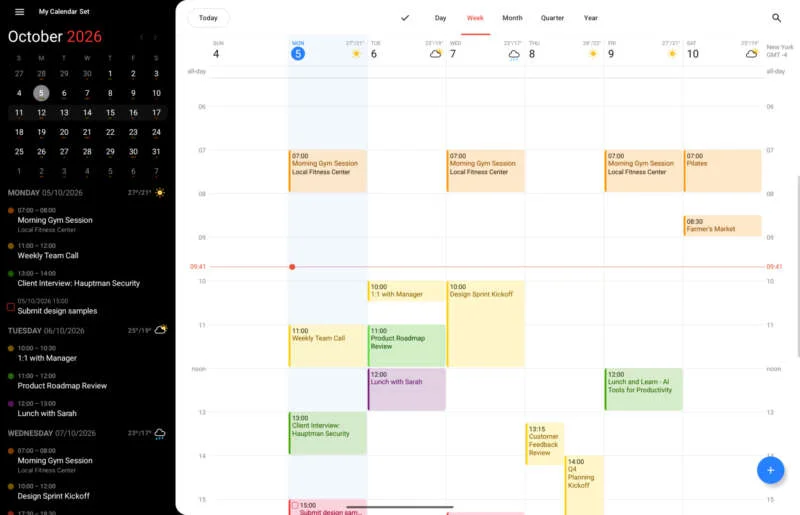 Googlebook 版 Fantastical 的周视图与任务列表