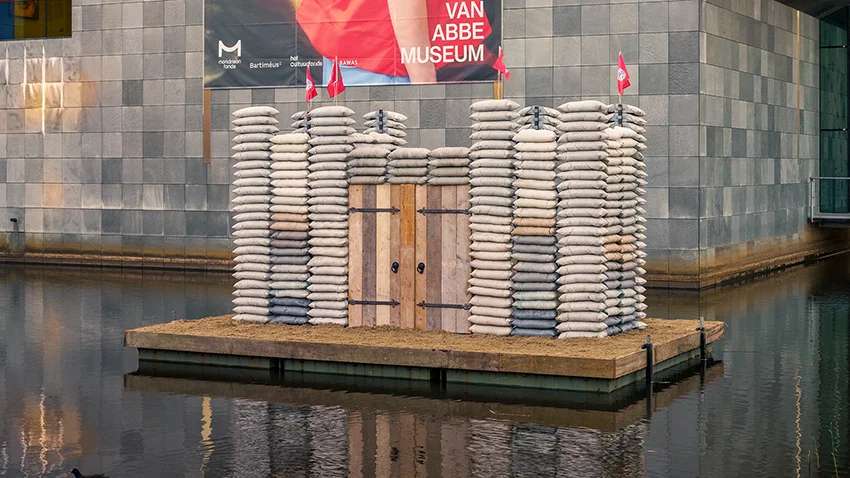 concrete modules shaped like sandbags