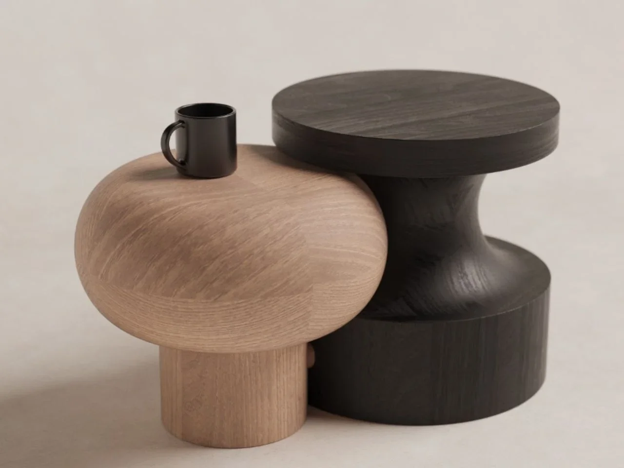 Kokeshi 边桌的材质对比